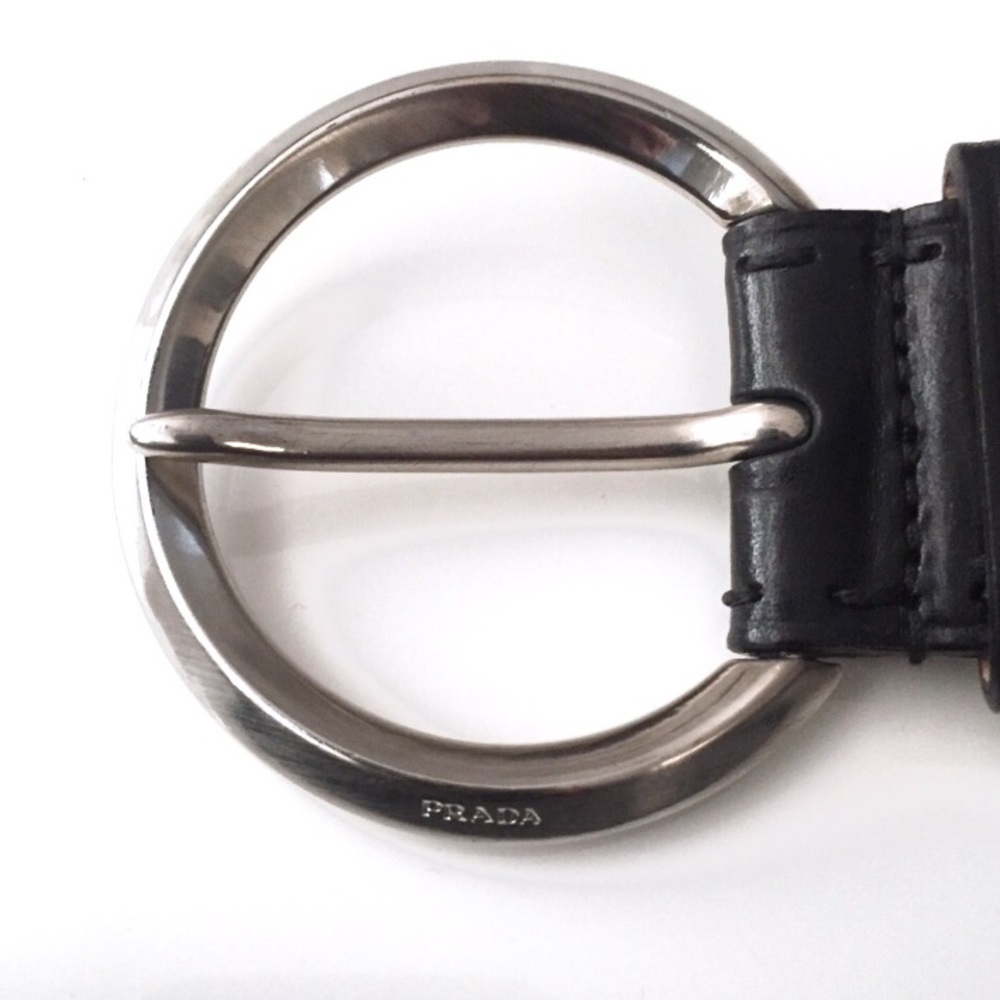 PRADA Black 100% Leather Belt w/Circle Buckle